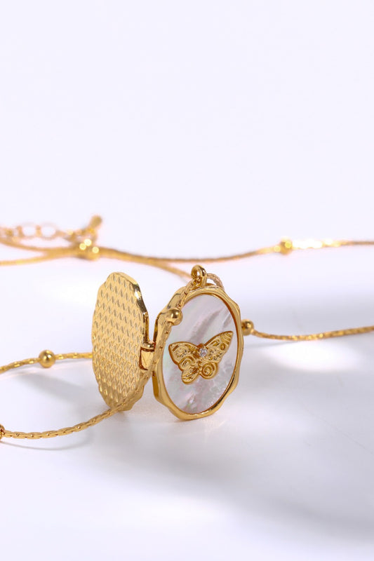 Butterfly Shell Pendant Copper Necklace  Necklaces- Doll Fits