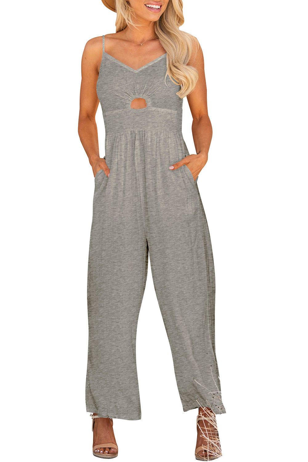 Smocked Spaghetti Strap Wide Leg Jumpsuit Jumpsuits & Rompers- Doll Fits