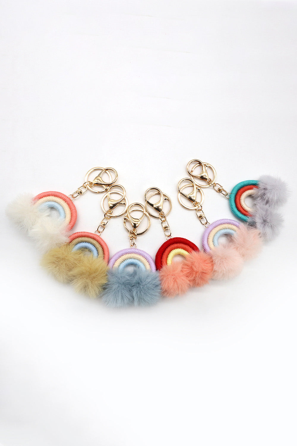 Assorted 4-Pack Rainbow Pom Pom Keychain Keychains- Doll Fits