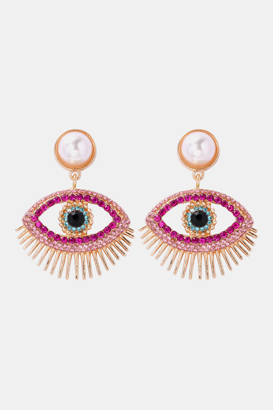 Evil Eye Shape Rhinestone Zinc Alloy Synthetic Dangle Earrings  Earrings- Doll Fits