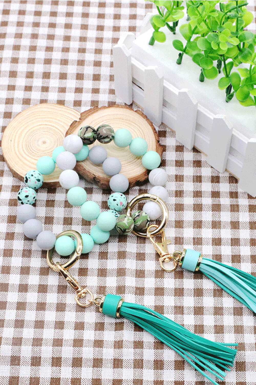Assorted 2-Pack Multicolored Beaded Tassel Keychain Keychains- Doll Fits