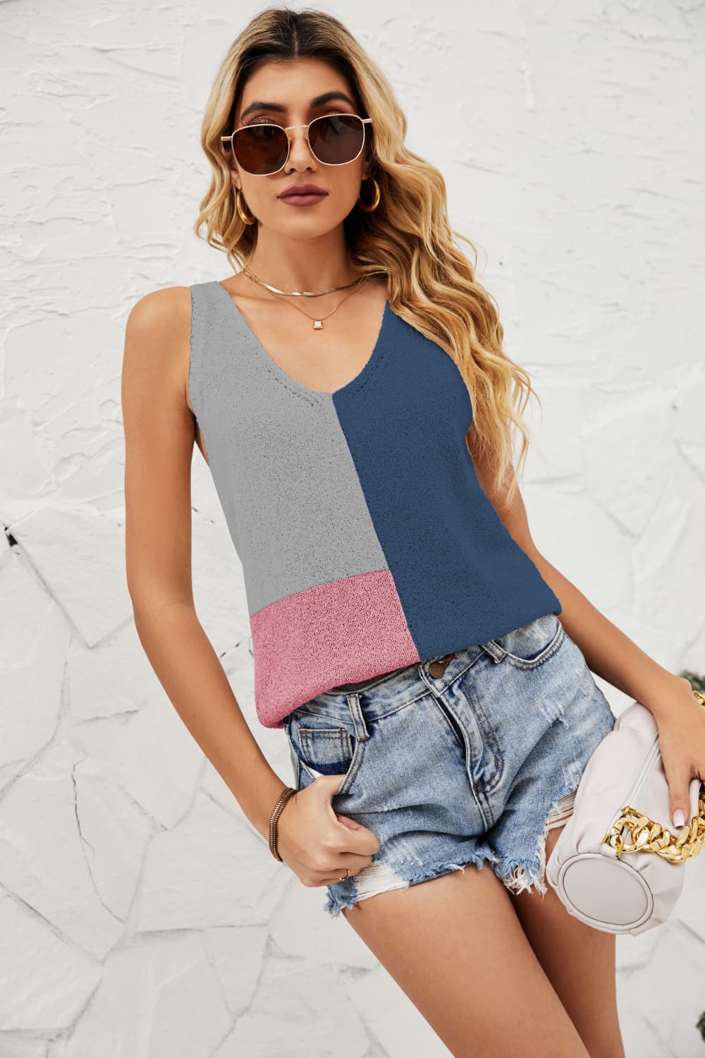 Color Block Knit Tank Shirts & Tops- Doll Fits