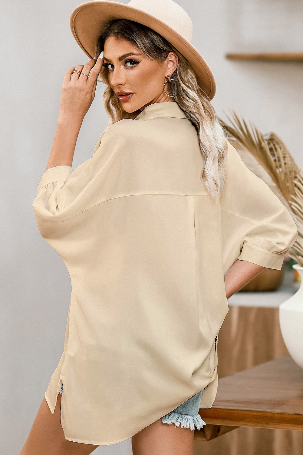 Three-Quarter Sleeve Slit Shirt Shirts & Tops- Doll Fits