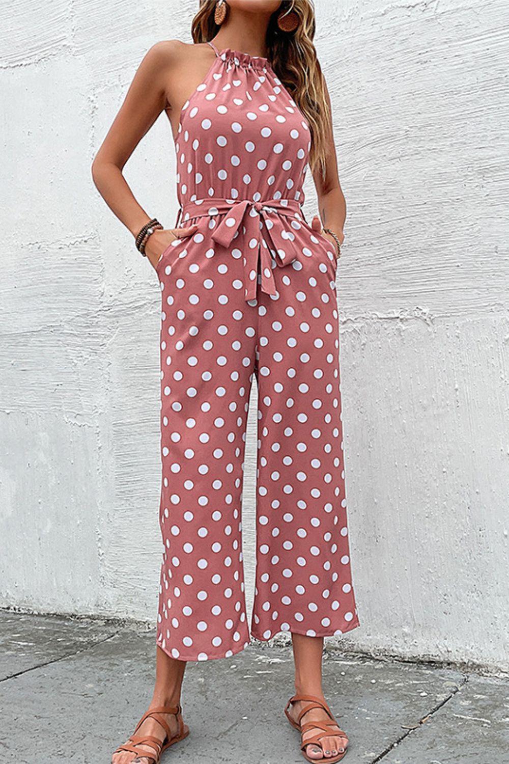 Polka Dot Grecian Wide Leg Jumpsuit  Jumpsuits & Rompers- Doll Fits