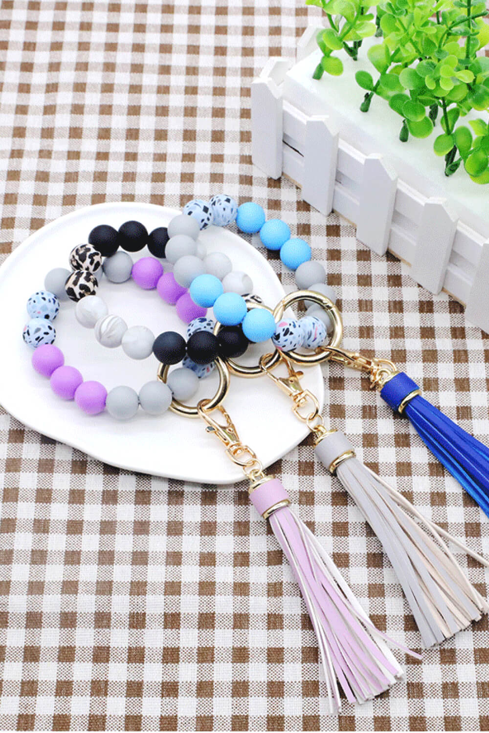 Assorted 2-Pack Multicolored Beaded Tassel Keychain Keychains- Doll Fits