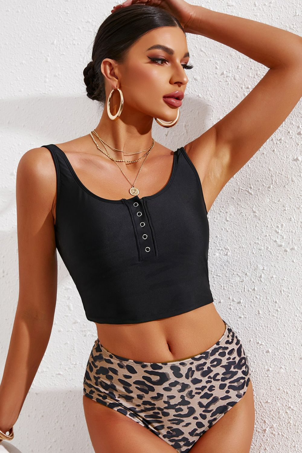 Half Snap Square Neck Tankini Set  Swimwear- Doll Fits