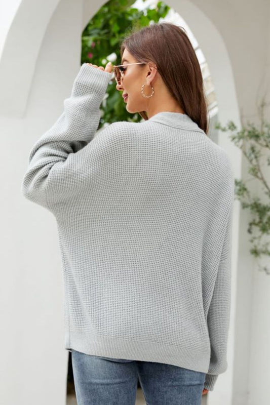 Waffle-Knit Dropped Shoulder Cardigan  - Doll Fits