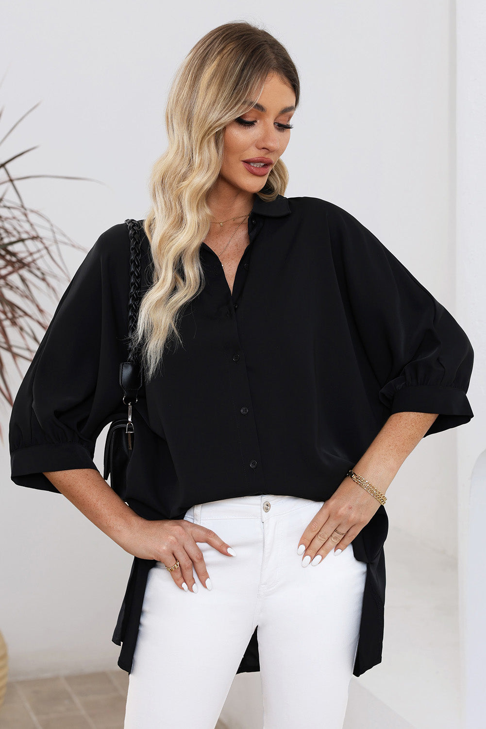 Three-Quarter Sleeve Slit Shirt Shirts & Tops- Doll Fits