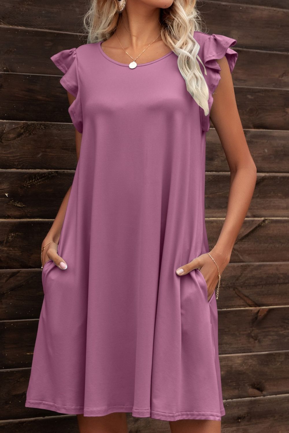 Butterfly Sleeve Round Neck Dress Dresses- Doll Fits