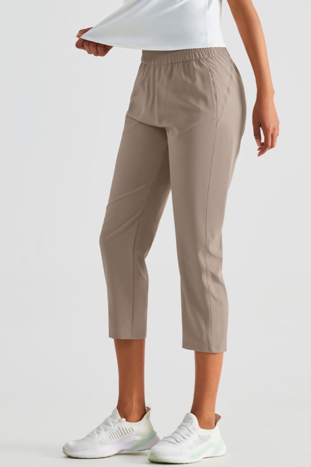 Elastic Waist Cropped Sports Pants Pants- Doll Fits