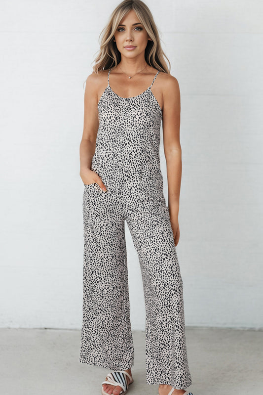 Printed Spaghetti Strap Jumpsuit with Pockets  - Doll Fits