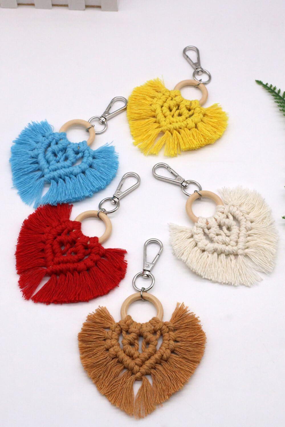 Assorted 4-Pack Heart-Shaped Macrame Fringe Keychain Keychains- Doll Fits