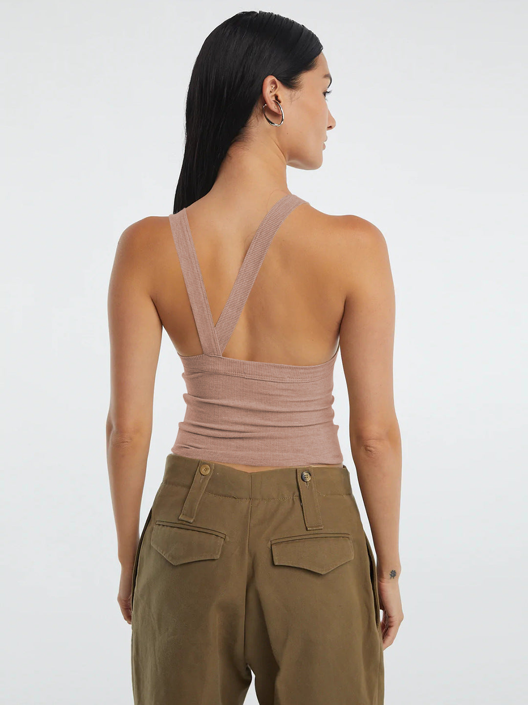 Halter Neck Ribbed Cropped Top Shirts & Tops- Doll Fits