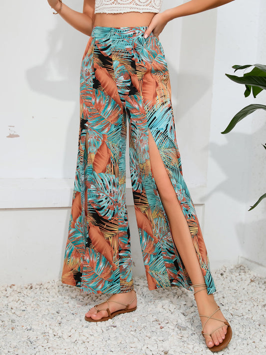 Printed Split Wide Leg Long Pants  - Doll Fits