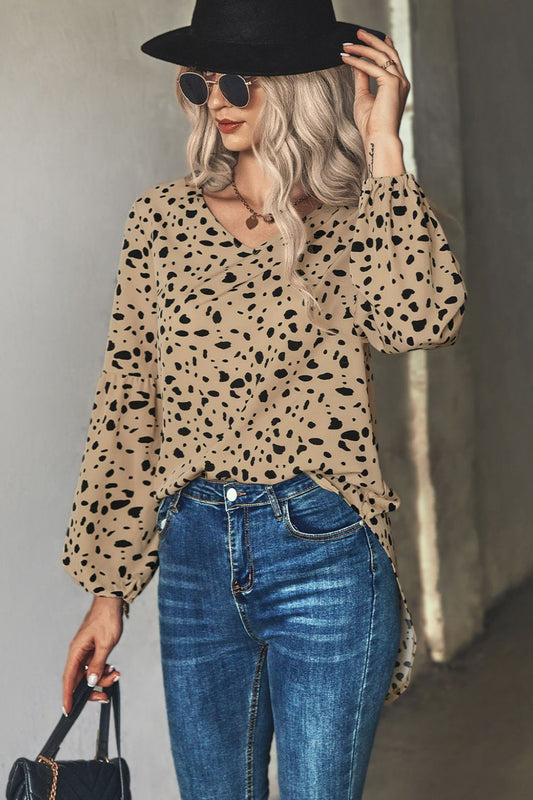 Animal Print V-Neck High-Low Blouse  Shirts & Tops- Doll Fits