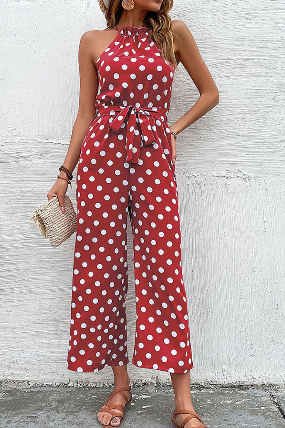 Polka Dot Grecian Wide Leg Jumpsuit  Jumpsuits & Rompers- Doll Fits