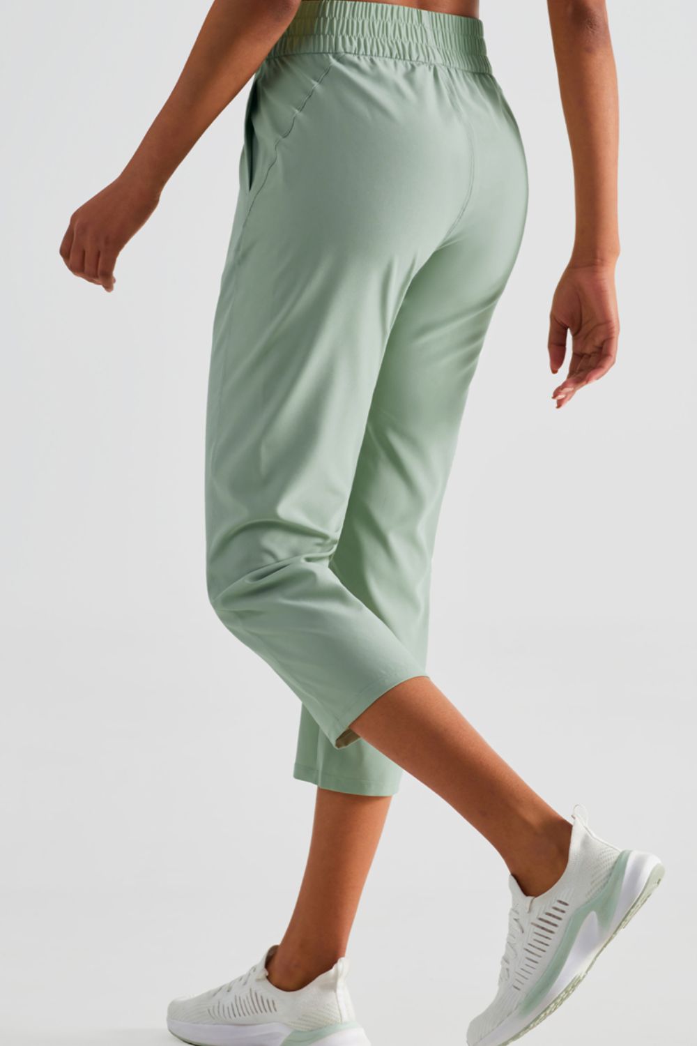 Elastic Waist Cropped Sports Pants Pants- Doll Fits