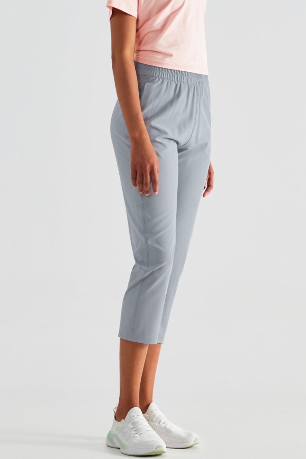 Elastic Waist Cropped Sports Pants Pants- Doll Fits