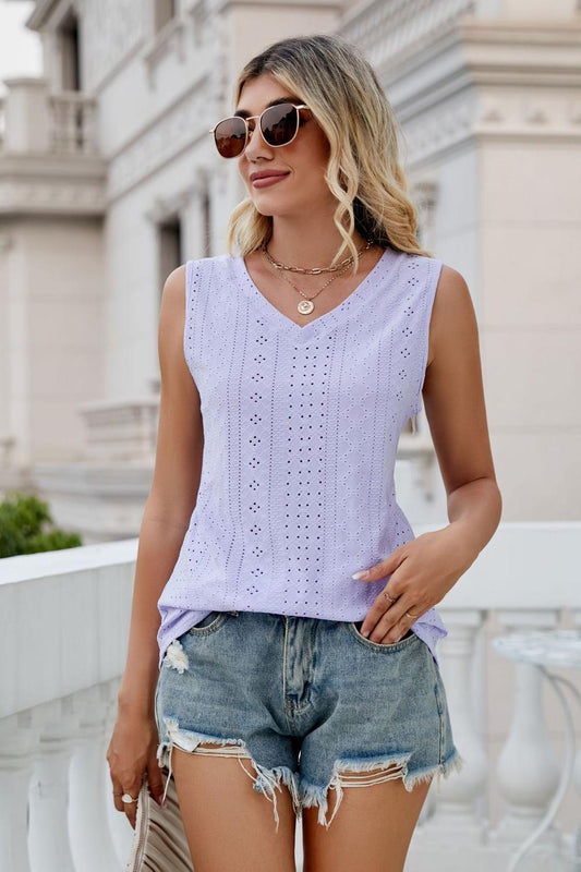 Eyelet V-Neck Tank  Shirts & Tops- Doll Fits