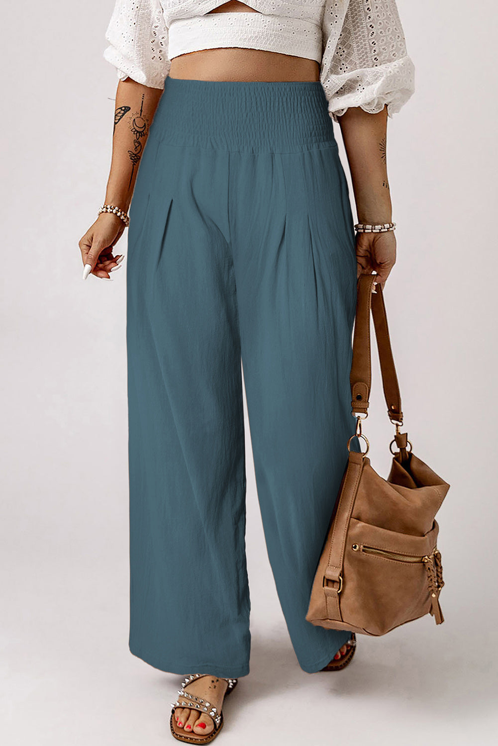 Smocked High Waist Wide Leg Pants  Pants- Doll Fits