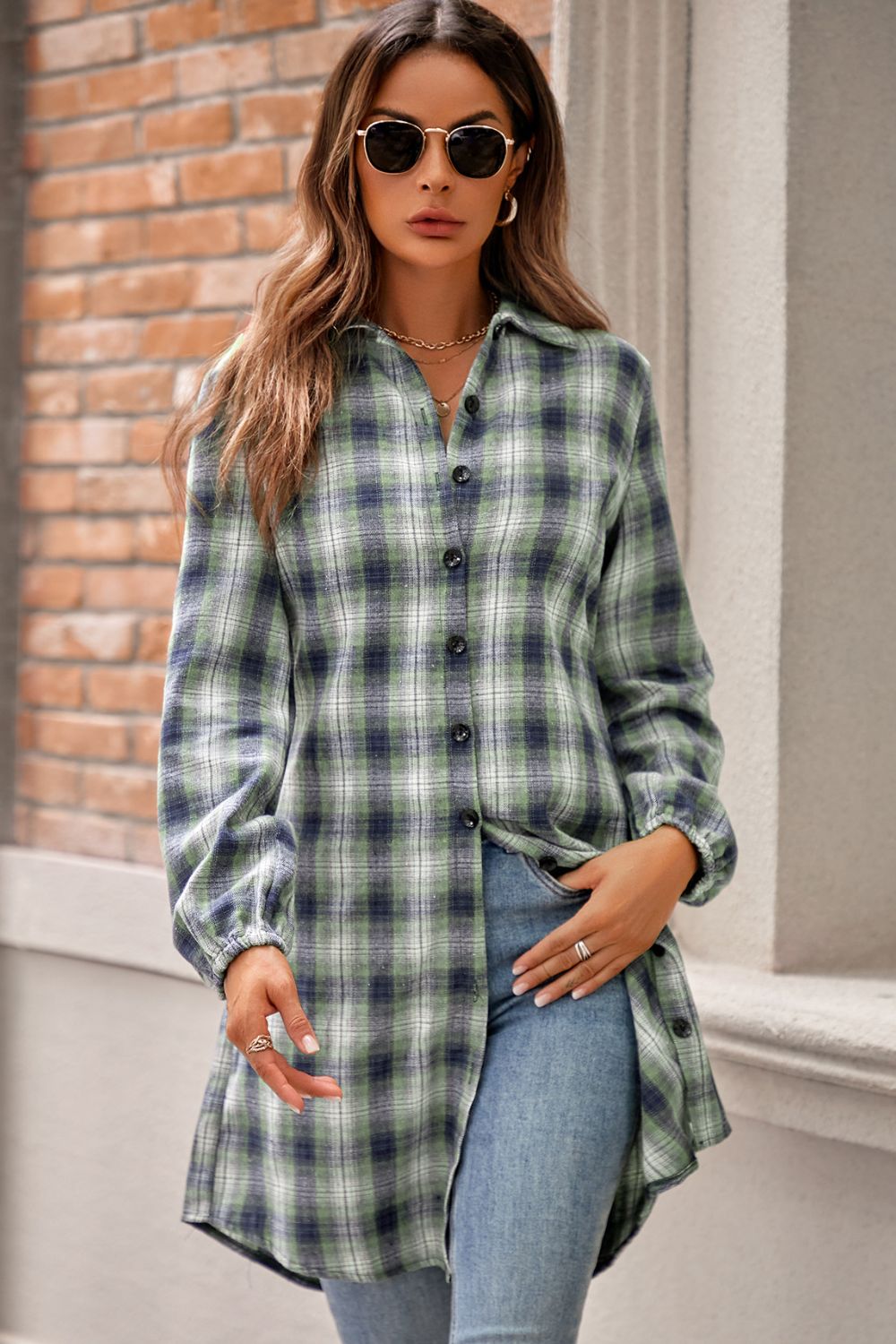 Plaid Tie Front Mini Shirt Dress  Dresses- Doll Fits