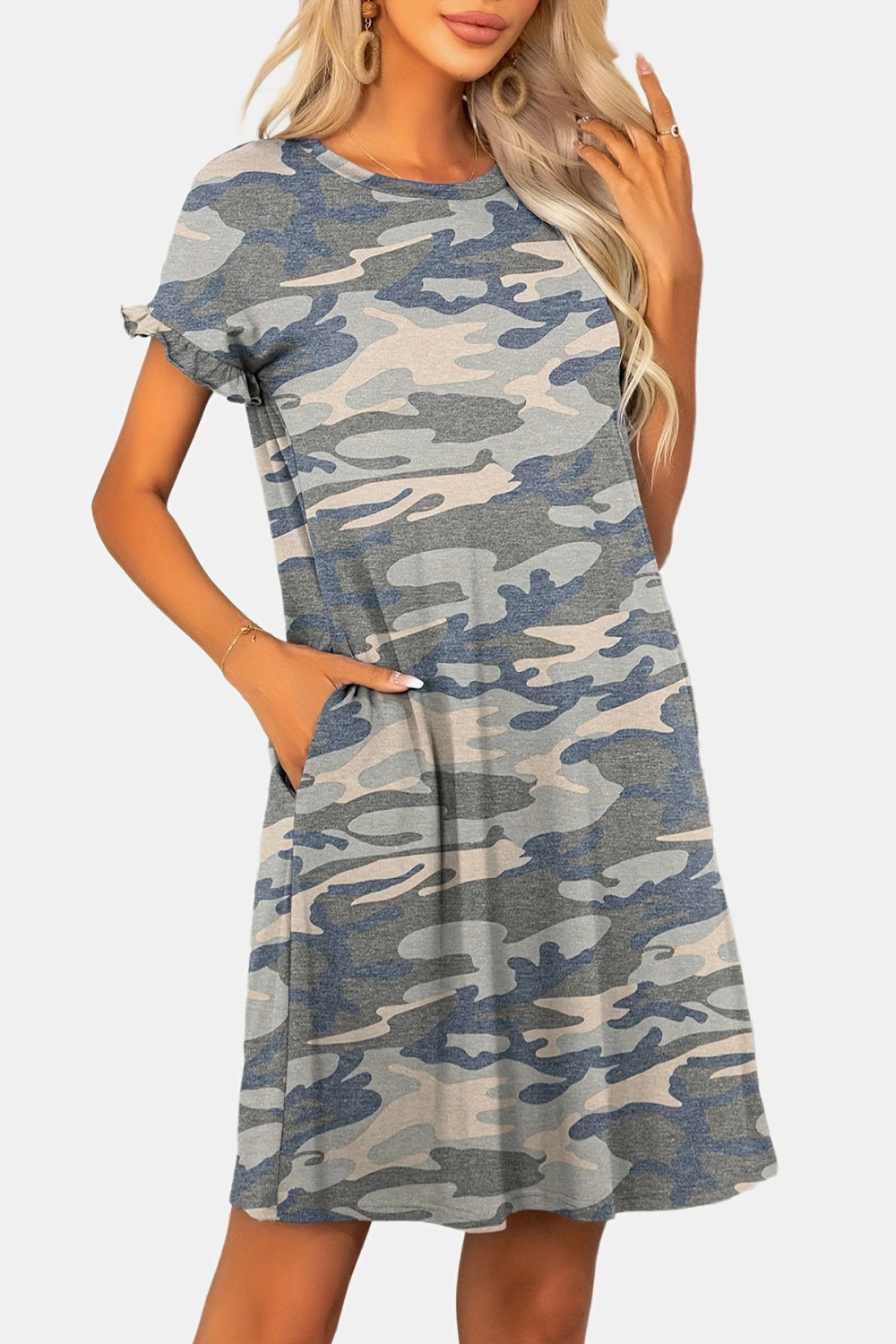 Flounce Sleeve Round Neck Dress with Pockets  Dresses- Doll Fits