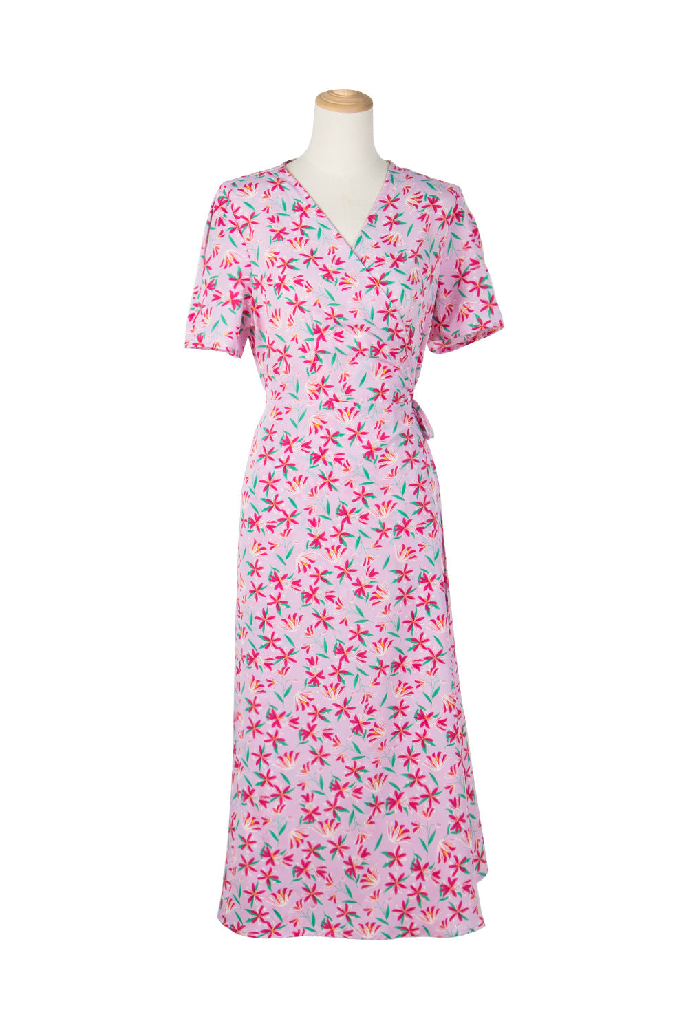 Floral Surplice Neck Short Sleeve Dress  Dresses- Doll Fits