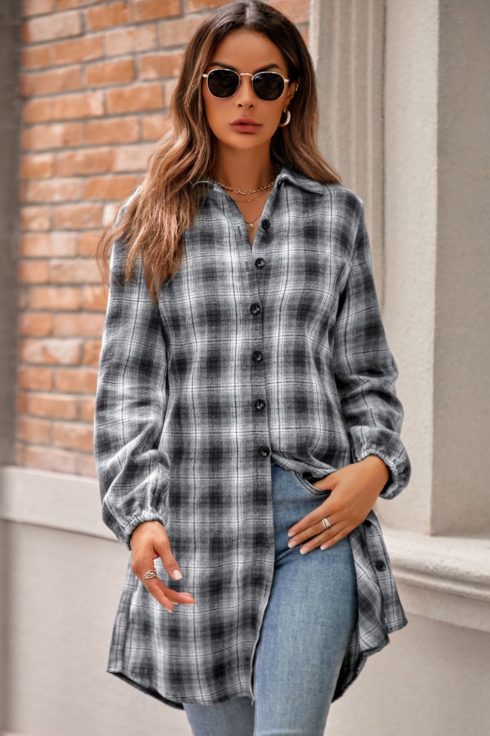 Plaid Tie Front Mini Shirt Dress  Dresses- Doll Fits