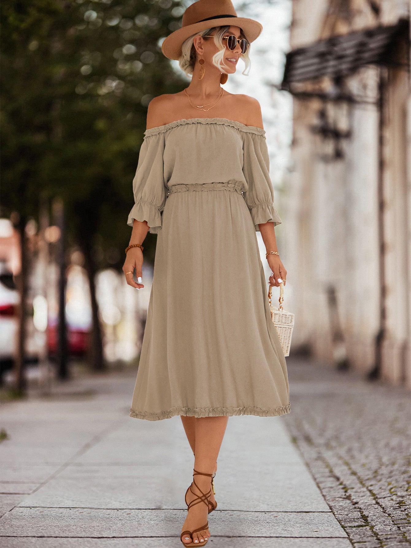 Frilled Off-Shoulder Flounce Sleeve Dress  Dresses- Doll Fits