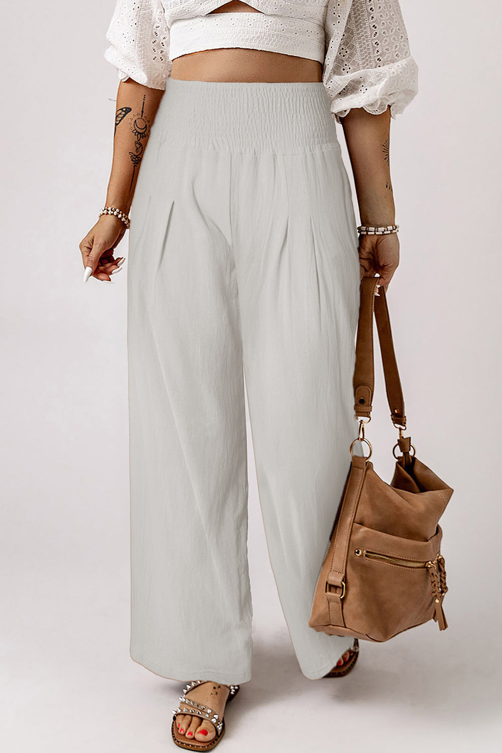 Smocked High Waist Wide Leg Pants  Pants- Doll Fits