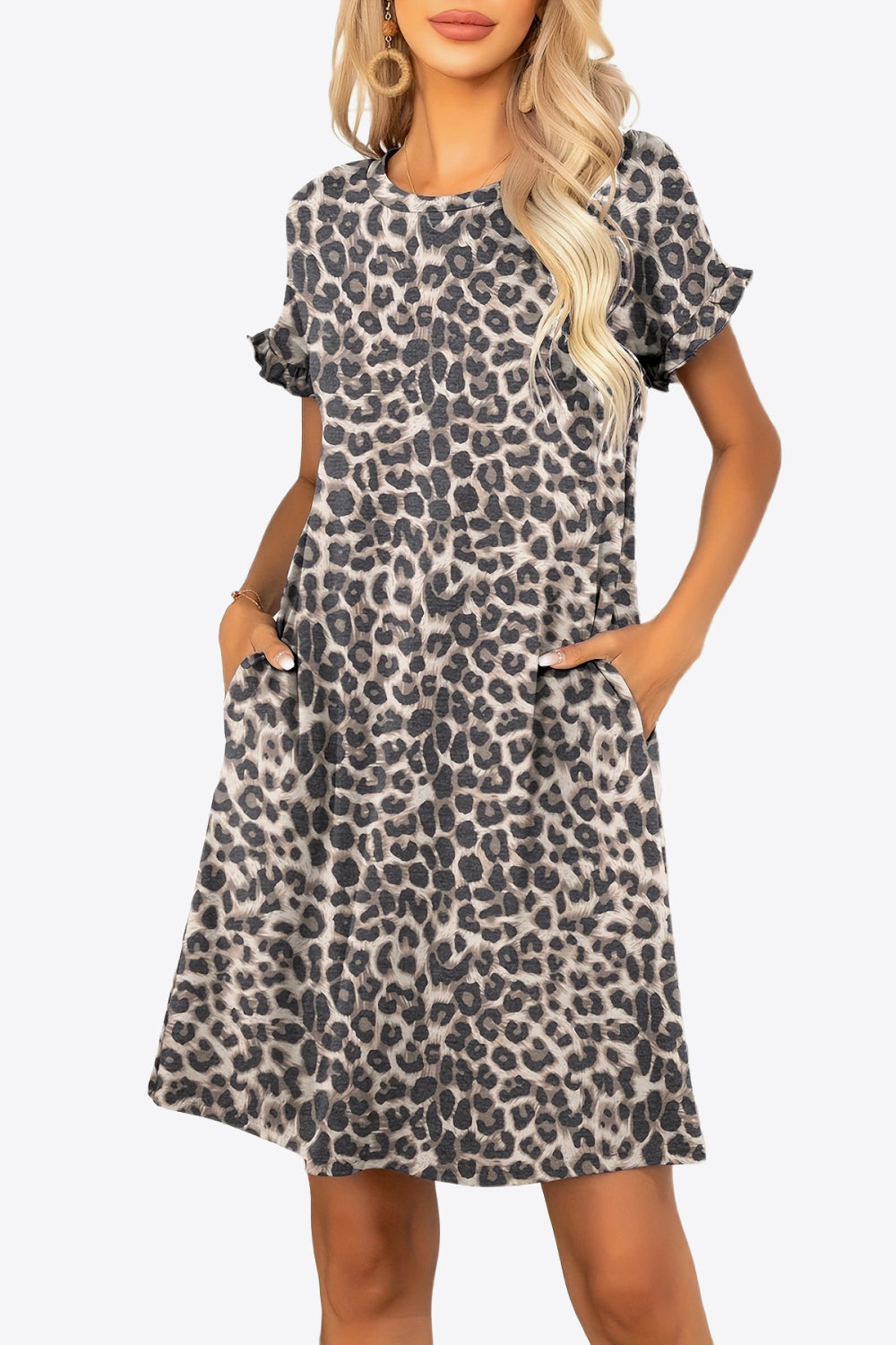 Flounce Sleeve Round Neck Dress with Pockets  Dresses- Doll Fits