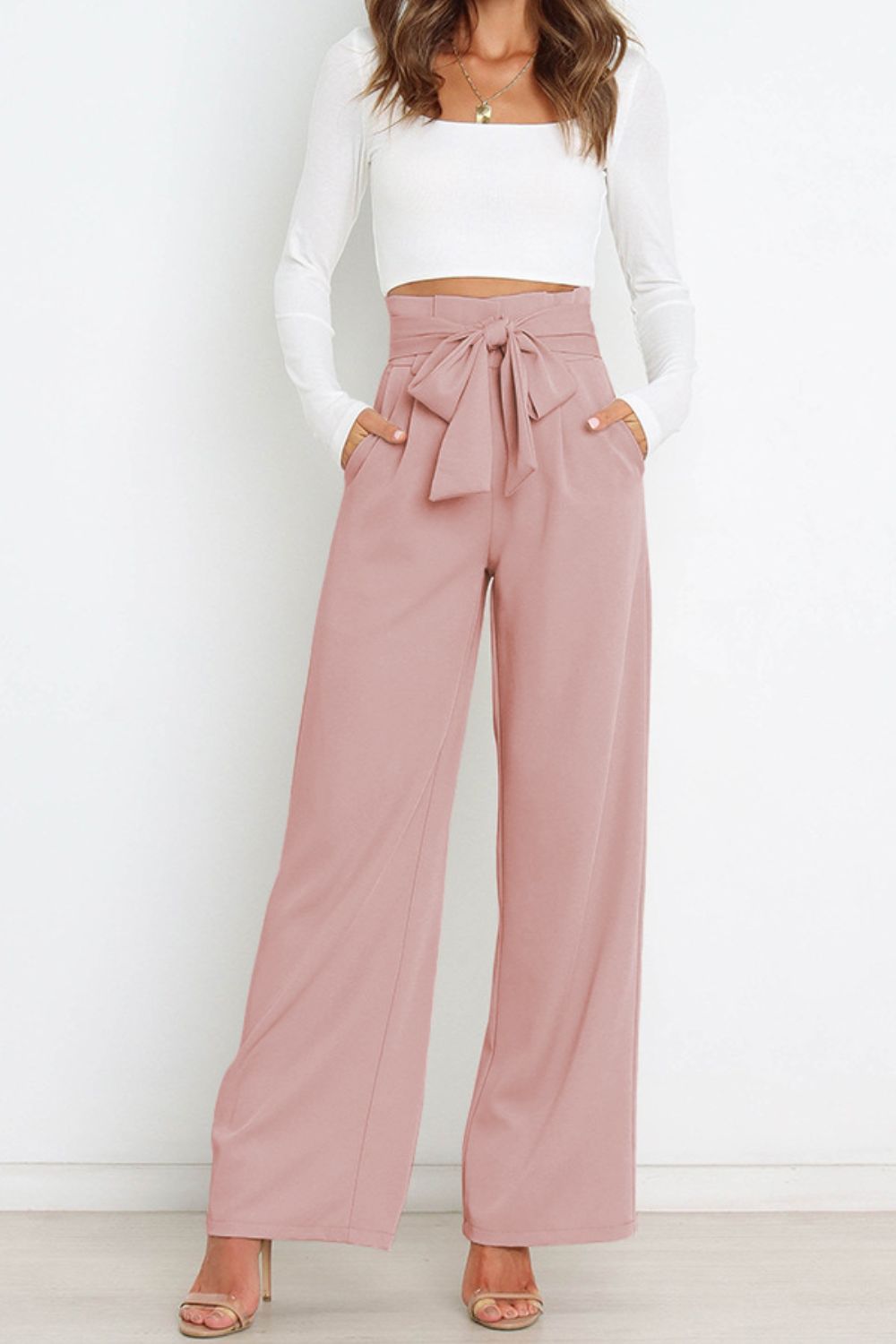 Tie Front Paperbag Wide Leg Pants  Pants- Doll Fits