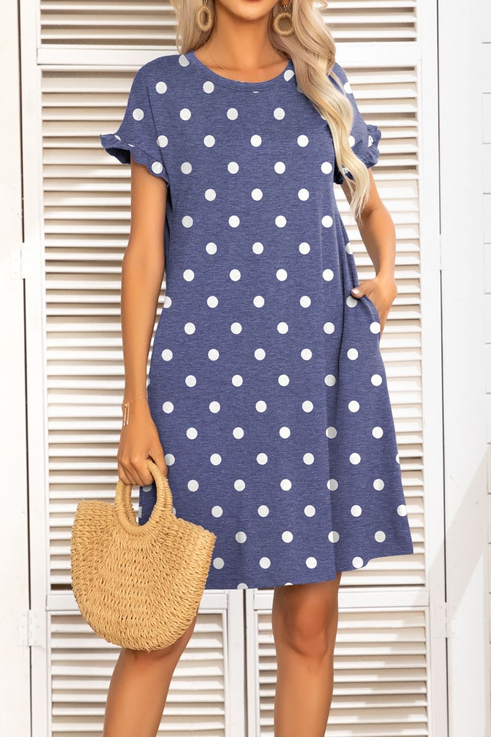 Flounce Sleeve Round Neck Dress with Pockets  Dresses- Doll Fits