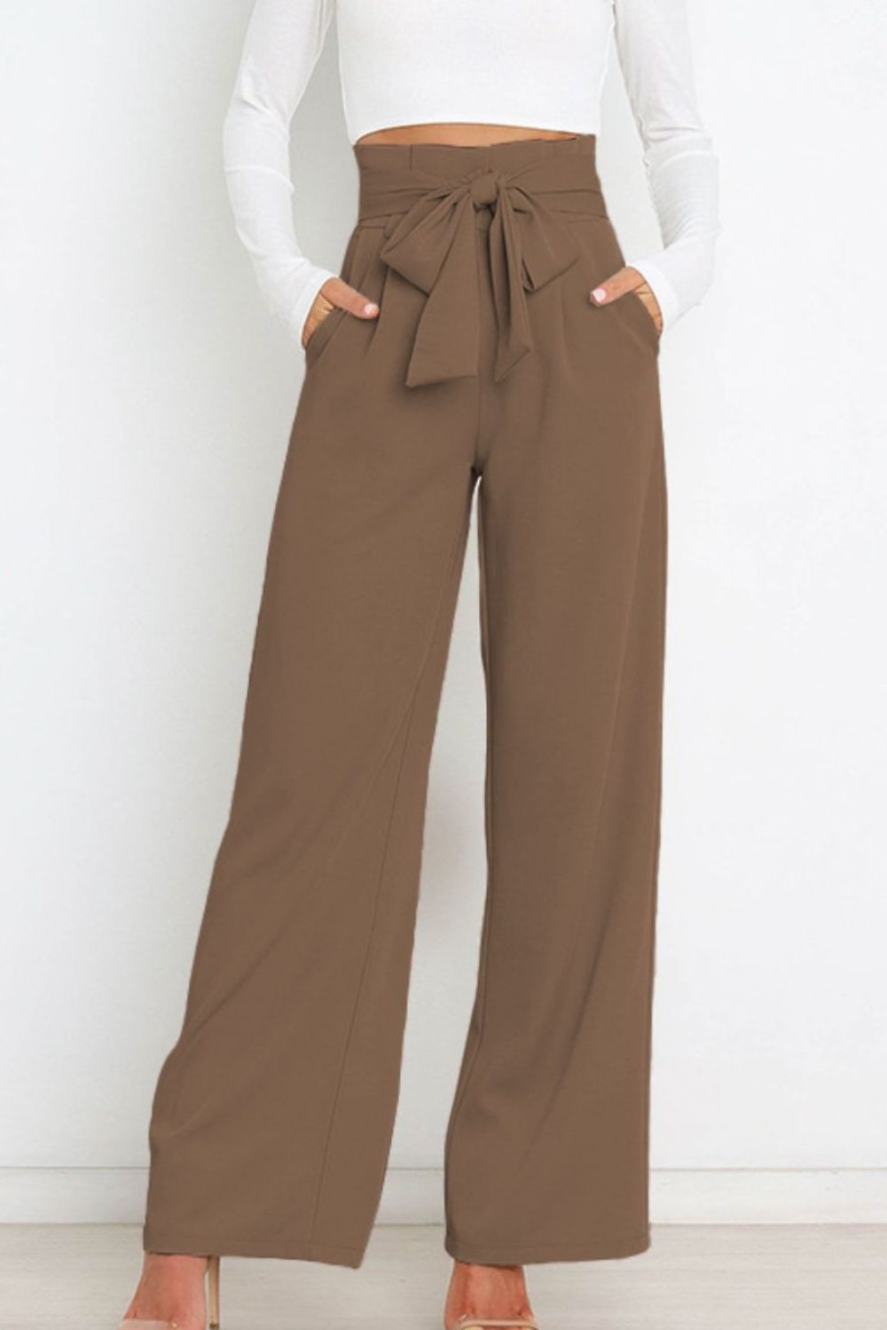 Tie Front Paperbag Wide Leg Pants  Pants- Doll Fits