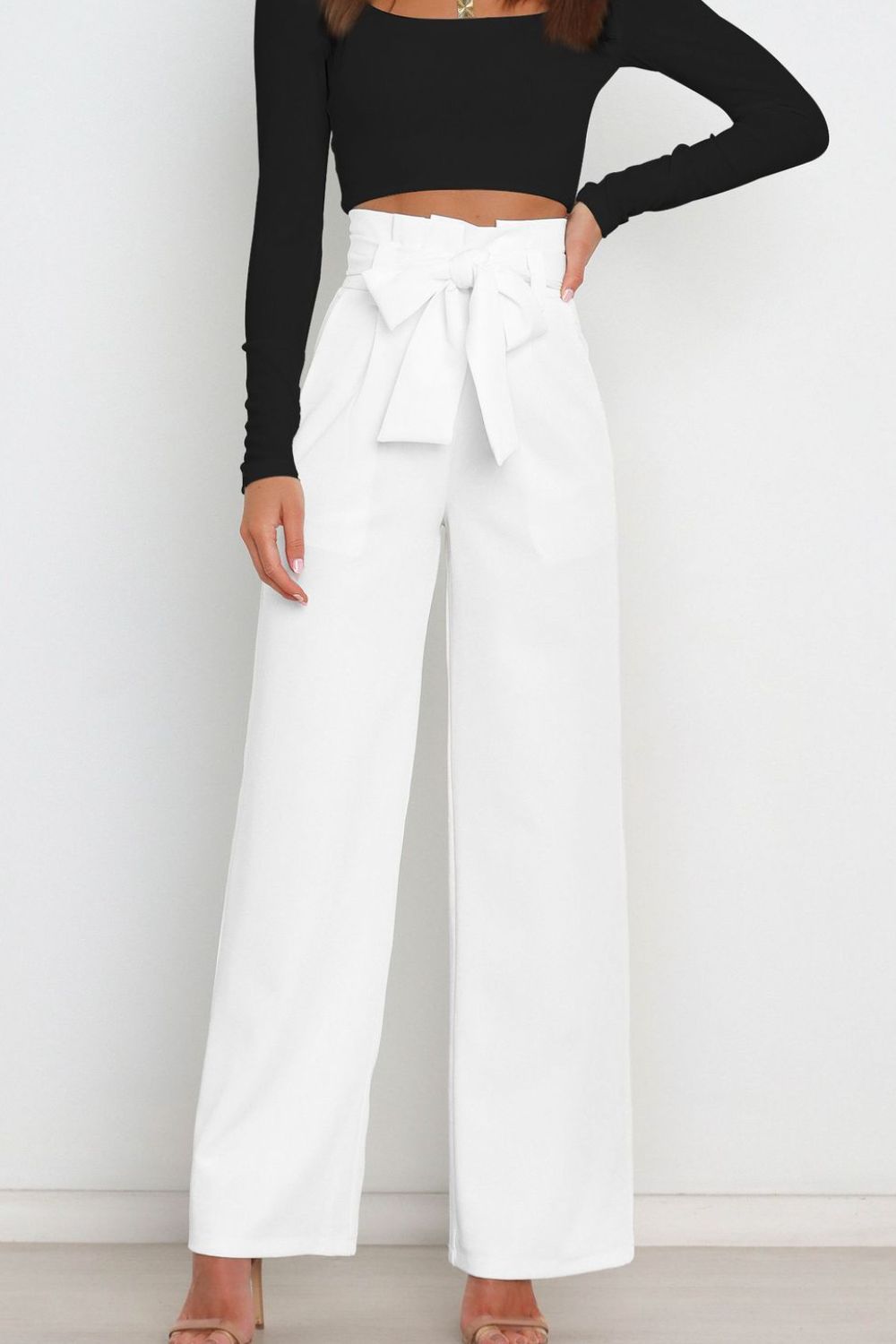 Tie Front Paperbag Wide Leg Pants  Pants- Doll Fits