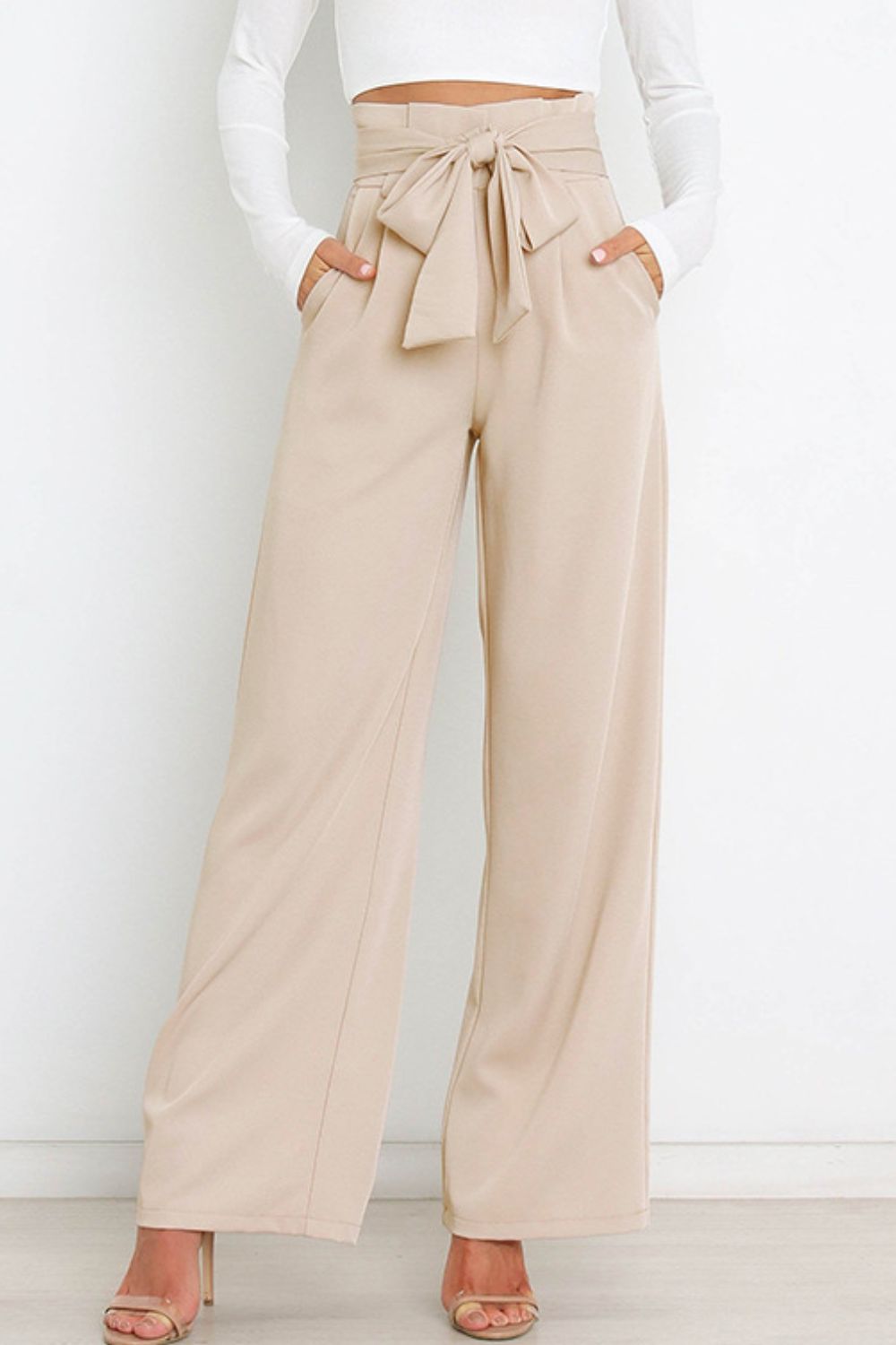 Tie Front Paperbag Wide Leg Pants  Pants- Doll Fits
