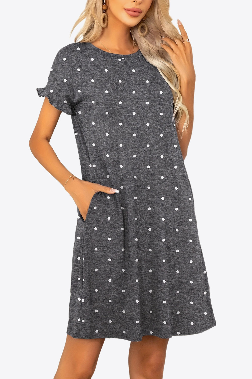 Flounce Sleeve Round Neck Dress with Pockets  Dresses- Doll Fits