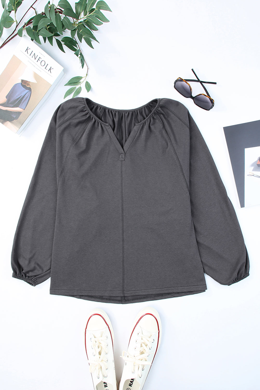 Notched Neck Balloon Sleeve Blouse  Shirts & Tops- Doll Fits