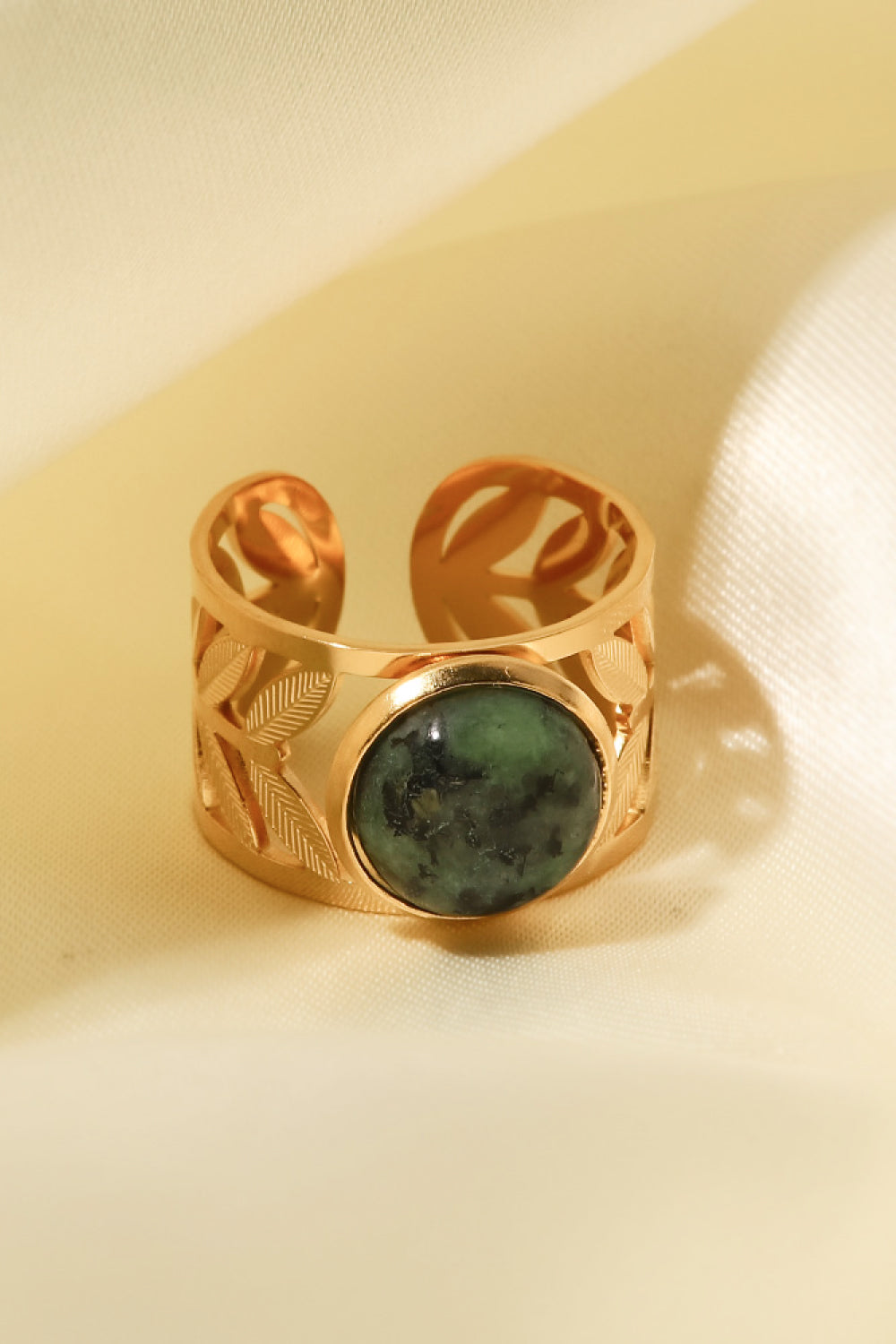 18k Gold Plated Malachite Leaf Ring  Rings- Doll Fits