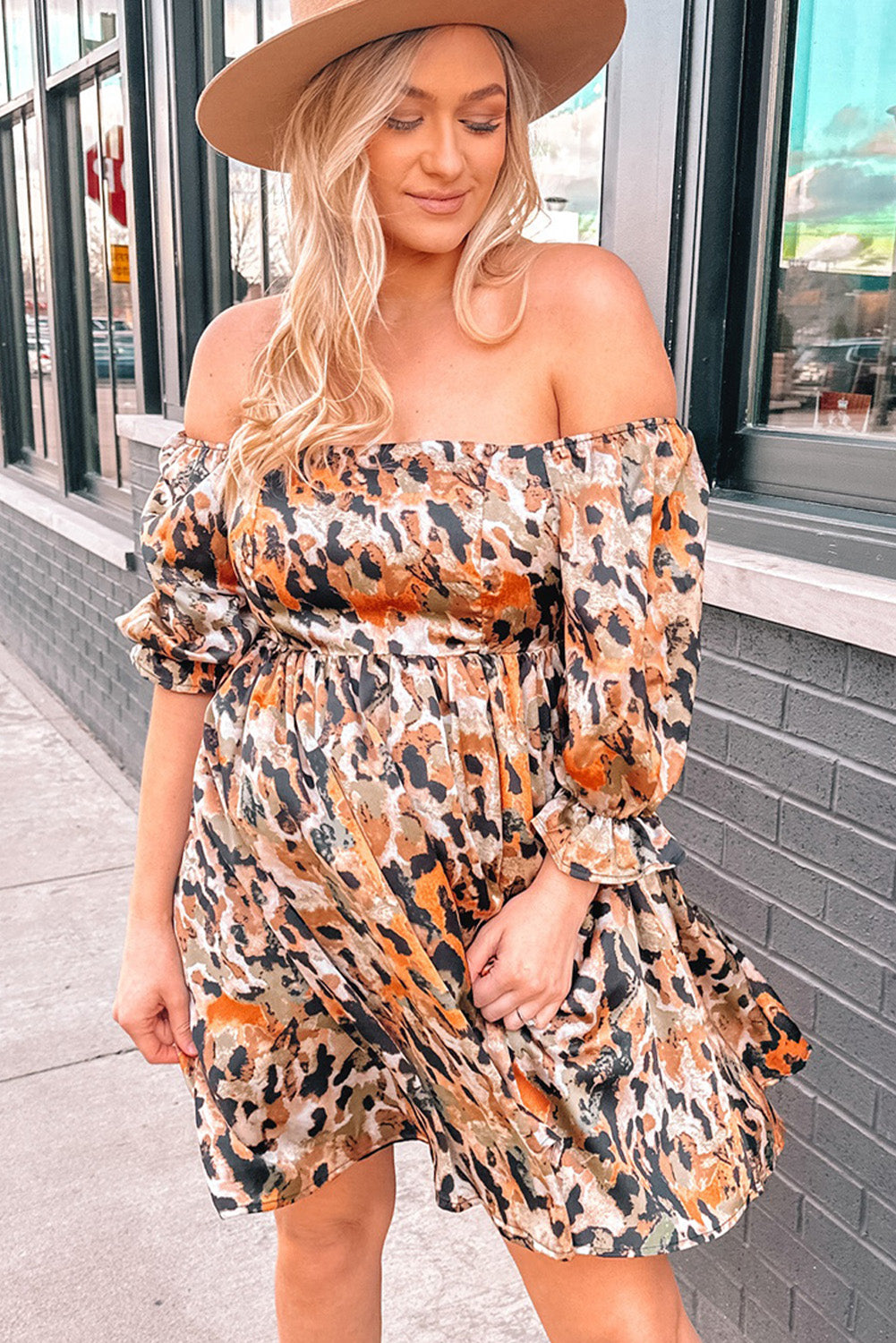 Printed Off-Shoulder Smocked Dress  Dresses- Doll Fits