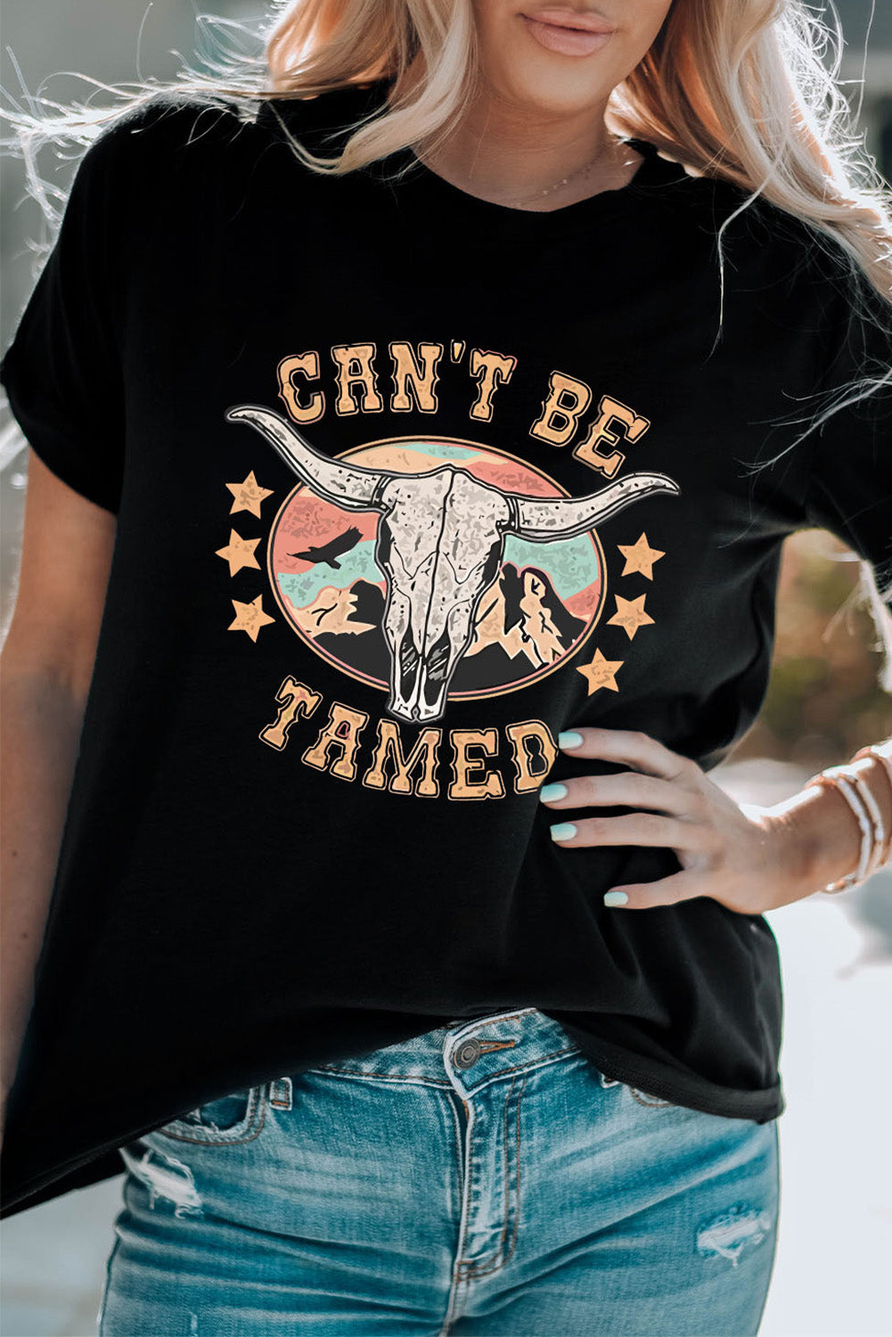 CAN'T BE TAMED Graphic Short Sleeve Tee  Shirts & Tops- Doll Fits