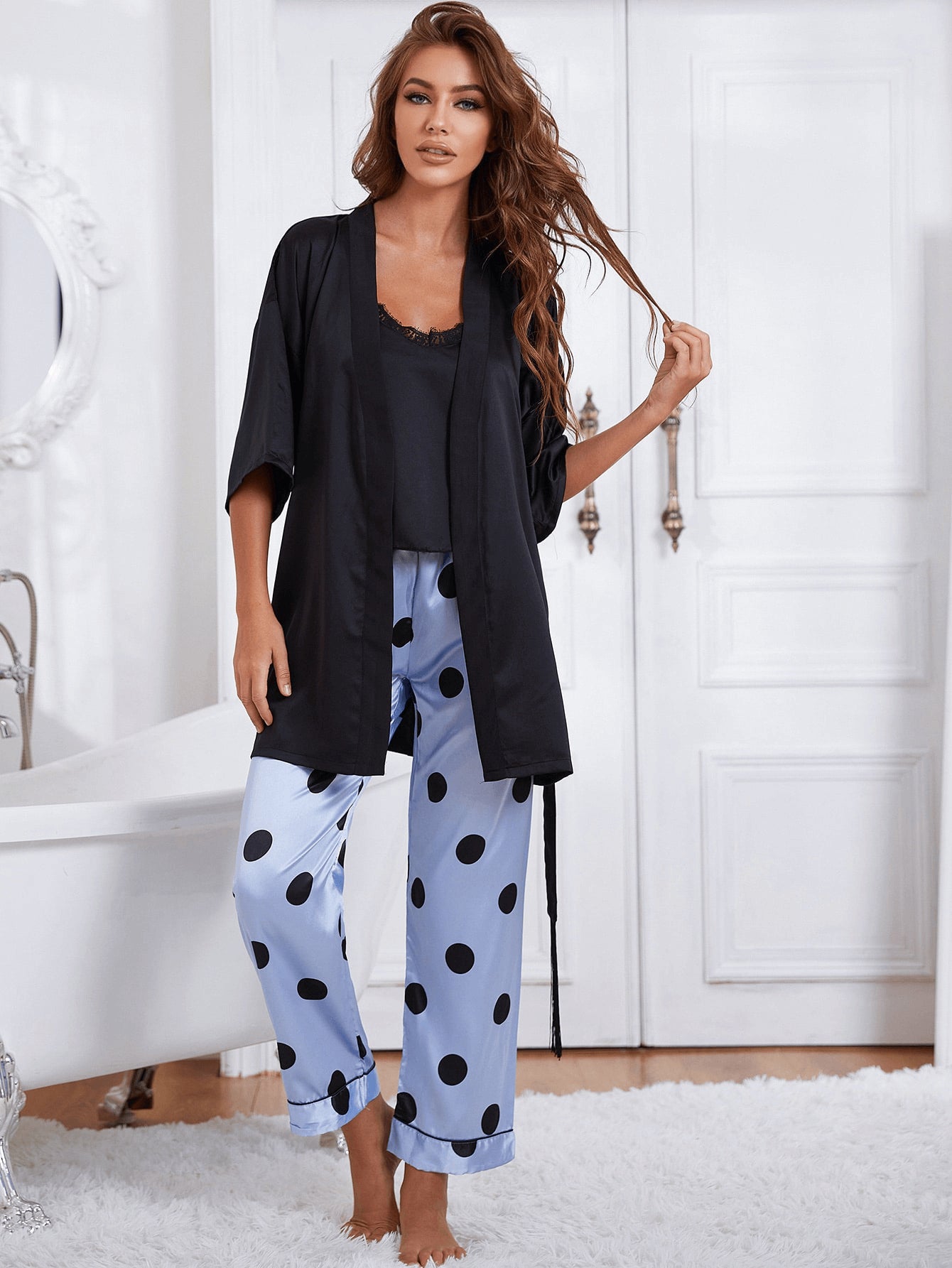 Cami, Robe, and Printed Pants Pajama Set  Sleepwear & Loungewear- Doll Fits
