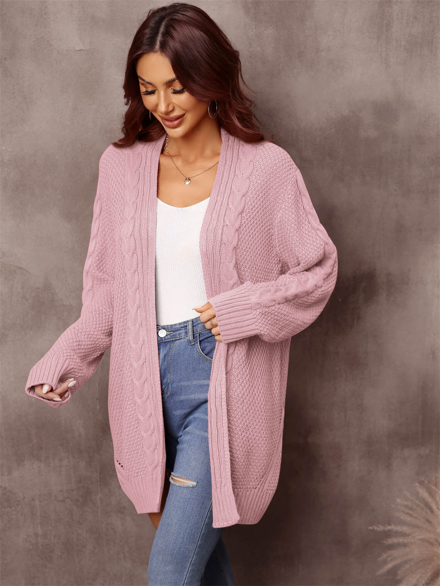 Warm Fall Mixed Knit Open Front Longline Cardigan  Coats & Jackets- Doll Fits