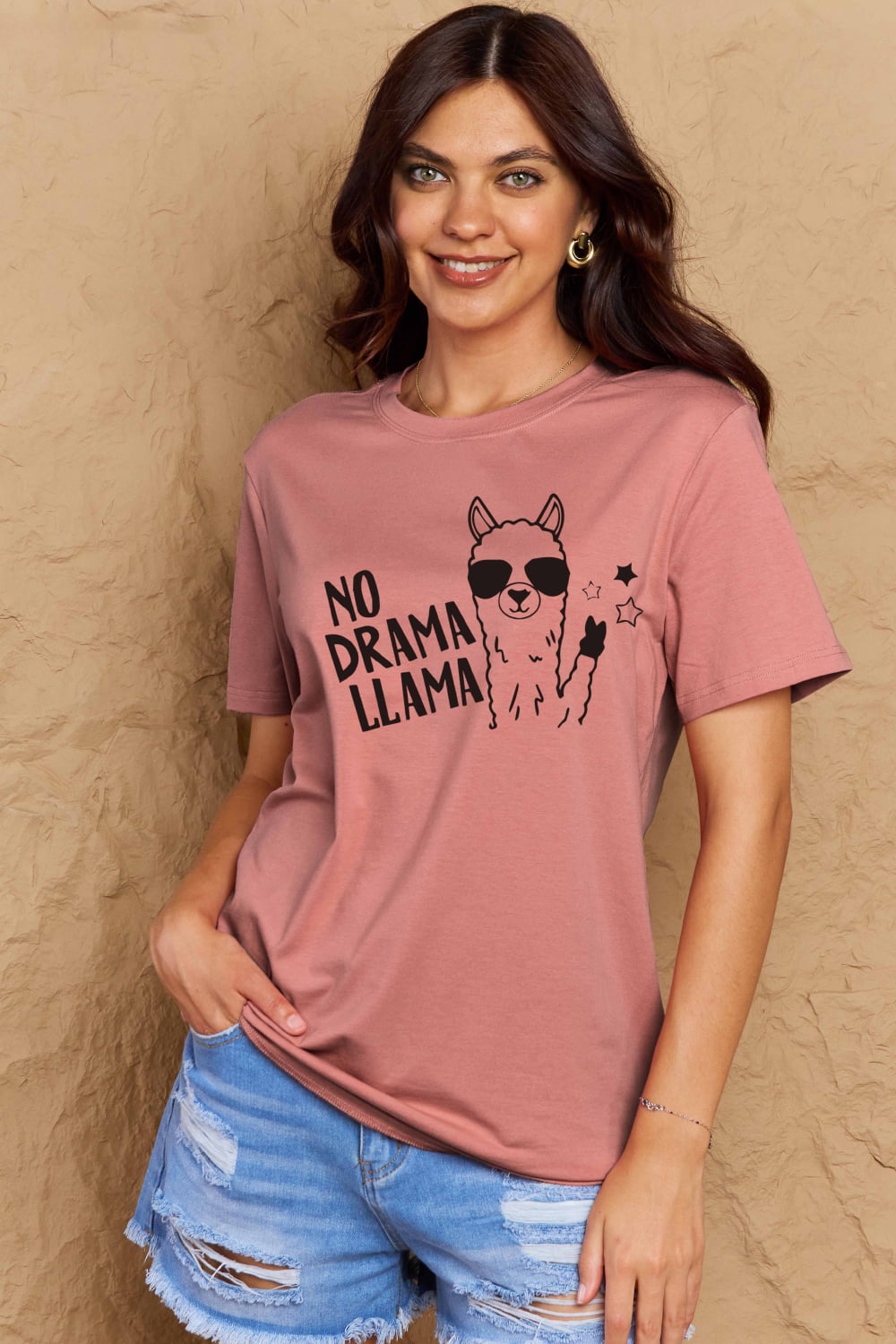 Simply Love Full Size NO DRAMA LLAMA Graphic Cotton Tee  - Doll Fits