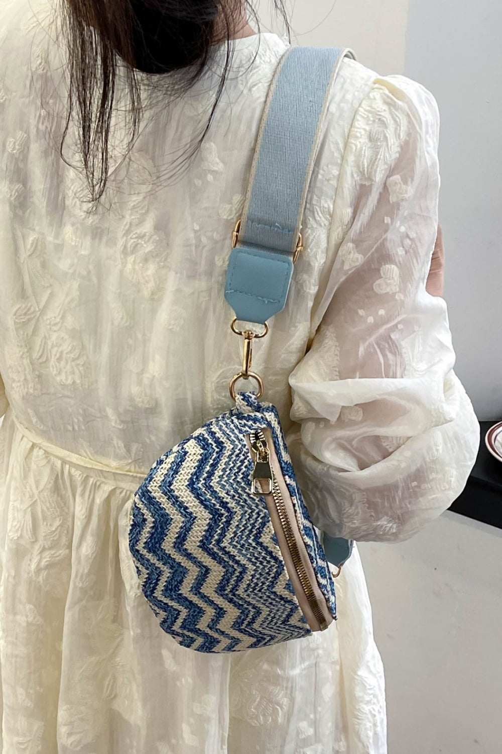 Chevron Straw Sling Bag  Handbags- Doll Fits