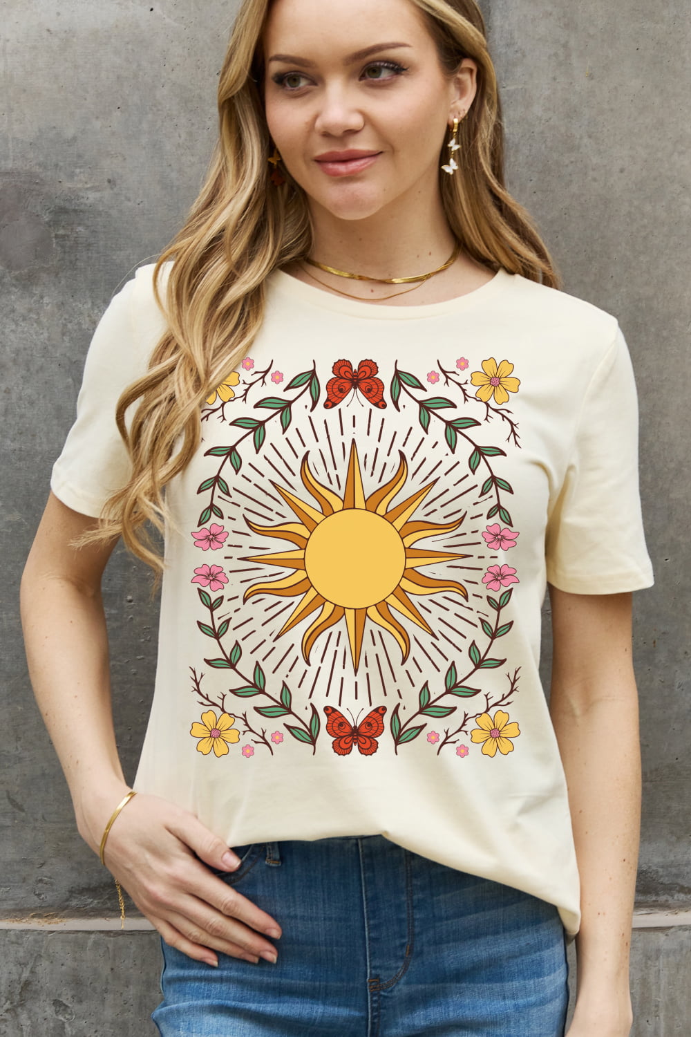 Simply Love Full Size Sun Graphic Cotton Tee  Shirts & Tops- Doll Fits