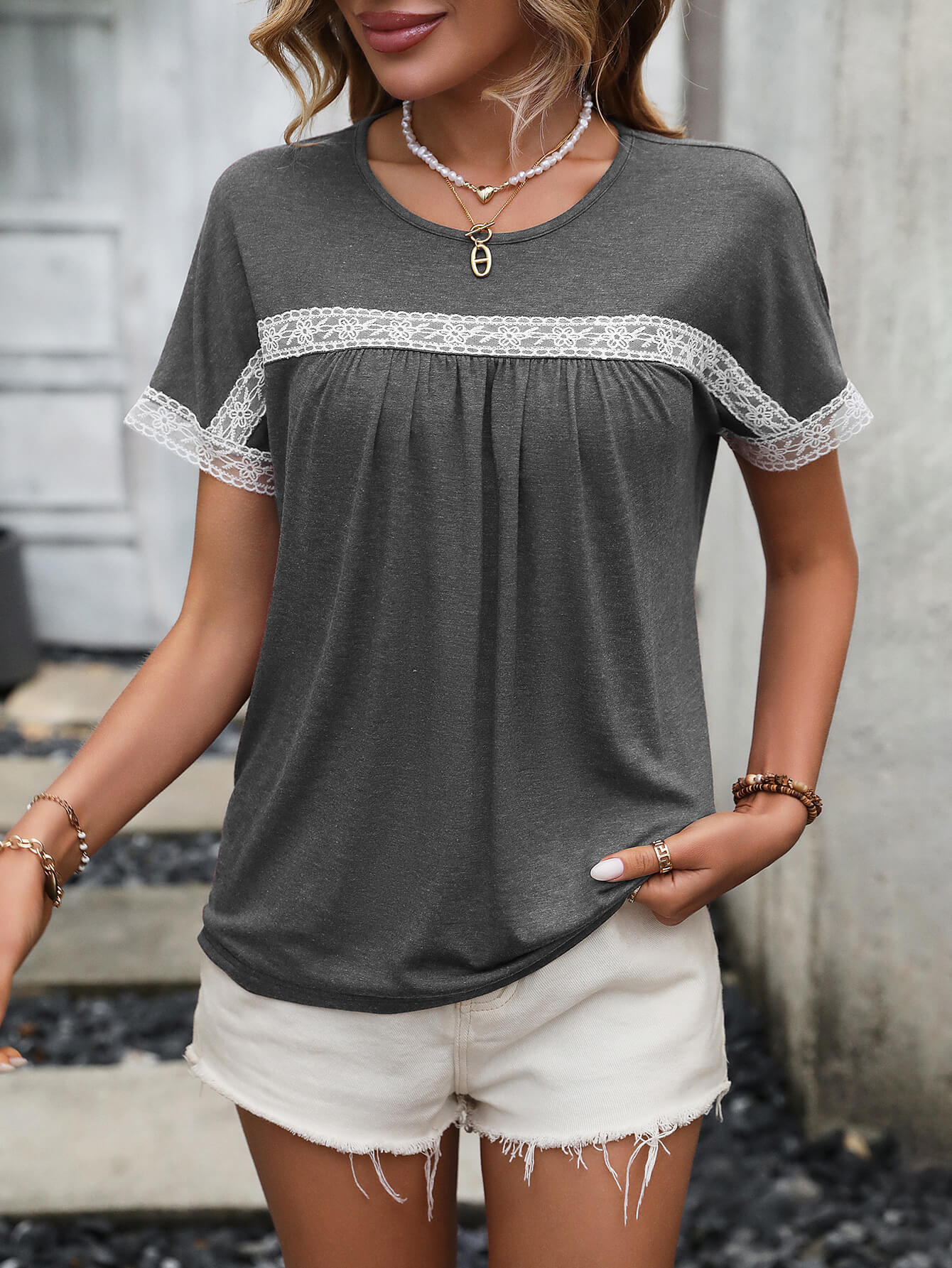 Contrast Round Neck Short Sleeve Tee  - Doll Fits