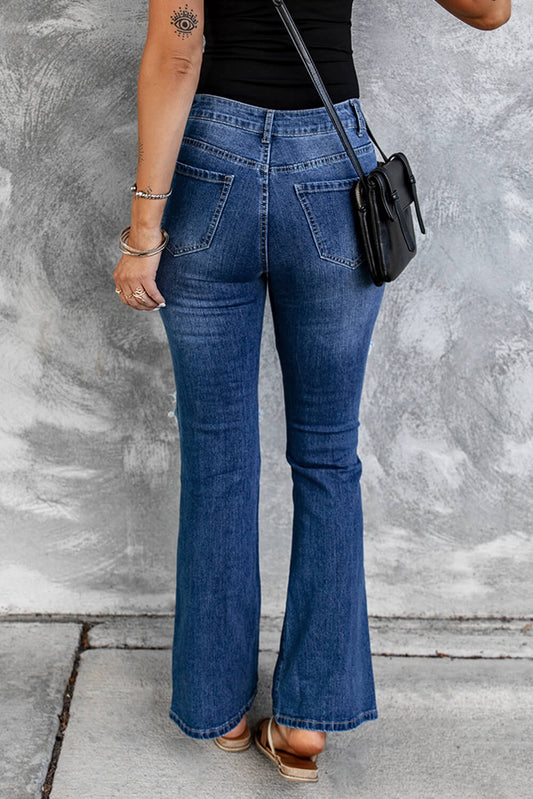 Distressed High Waist Flare Jeans  Pants- Doll Fits