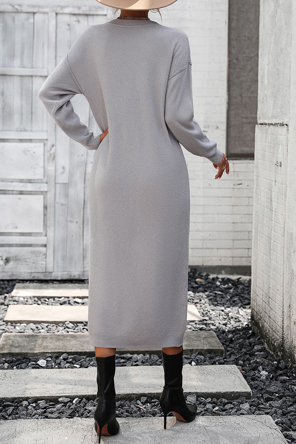 Notched Neck Dropped Shoulder Button-Down Midi Dress  Dresses- Doll Fits