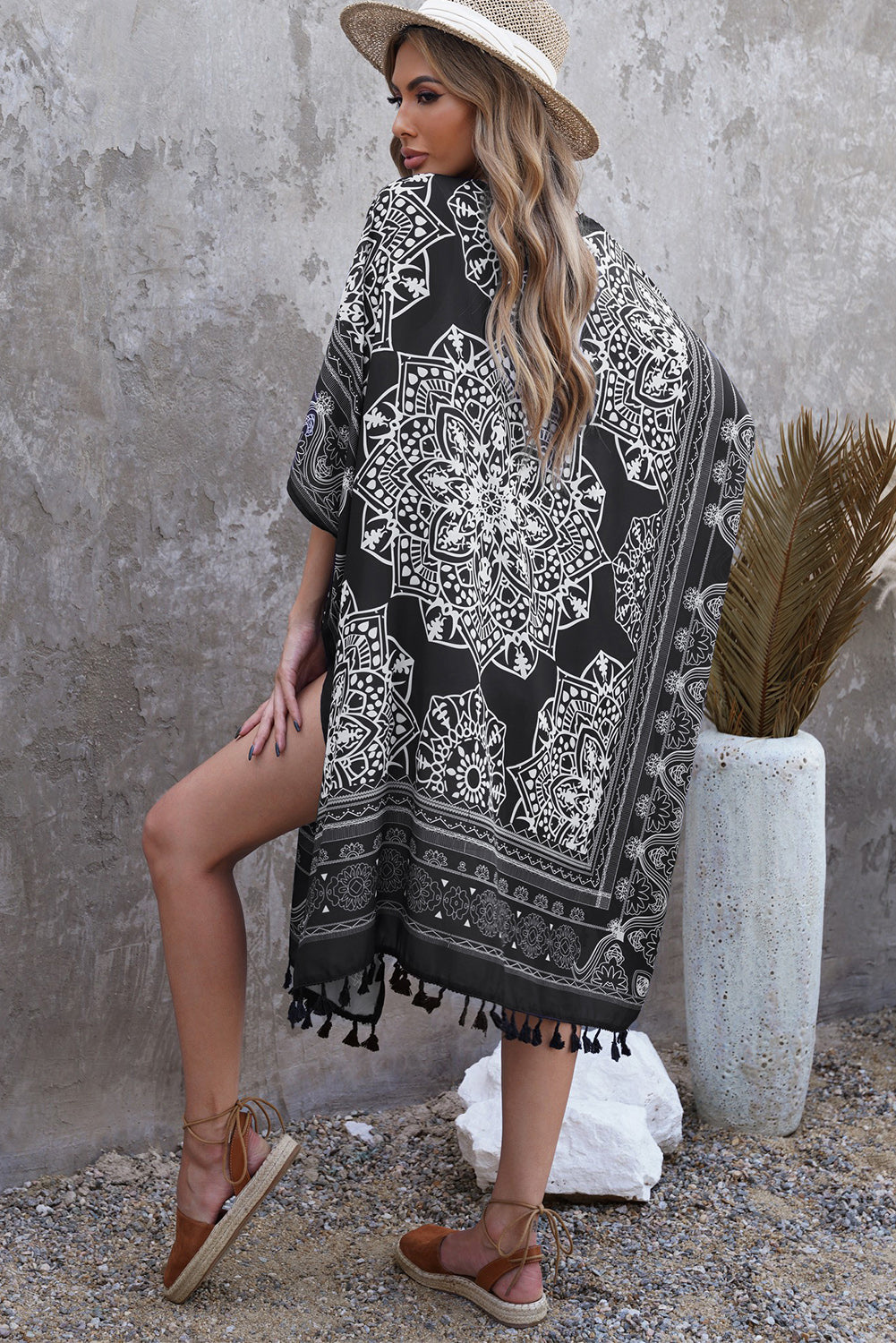 Printed Tassel Trim Open Front Cardigan  Coats & Jackets- Doll Fits